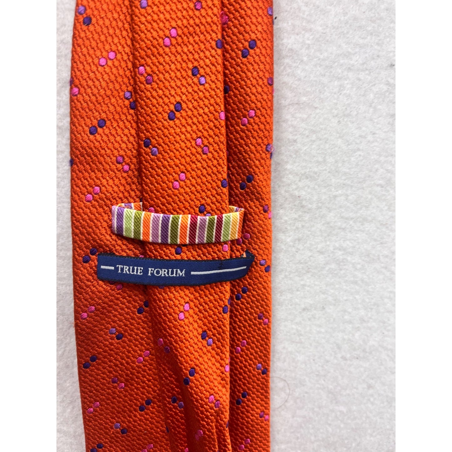True Forum Silk Handmade Orange Tie With Pink & Blue Dots #832A
