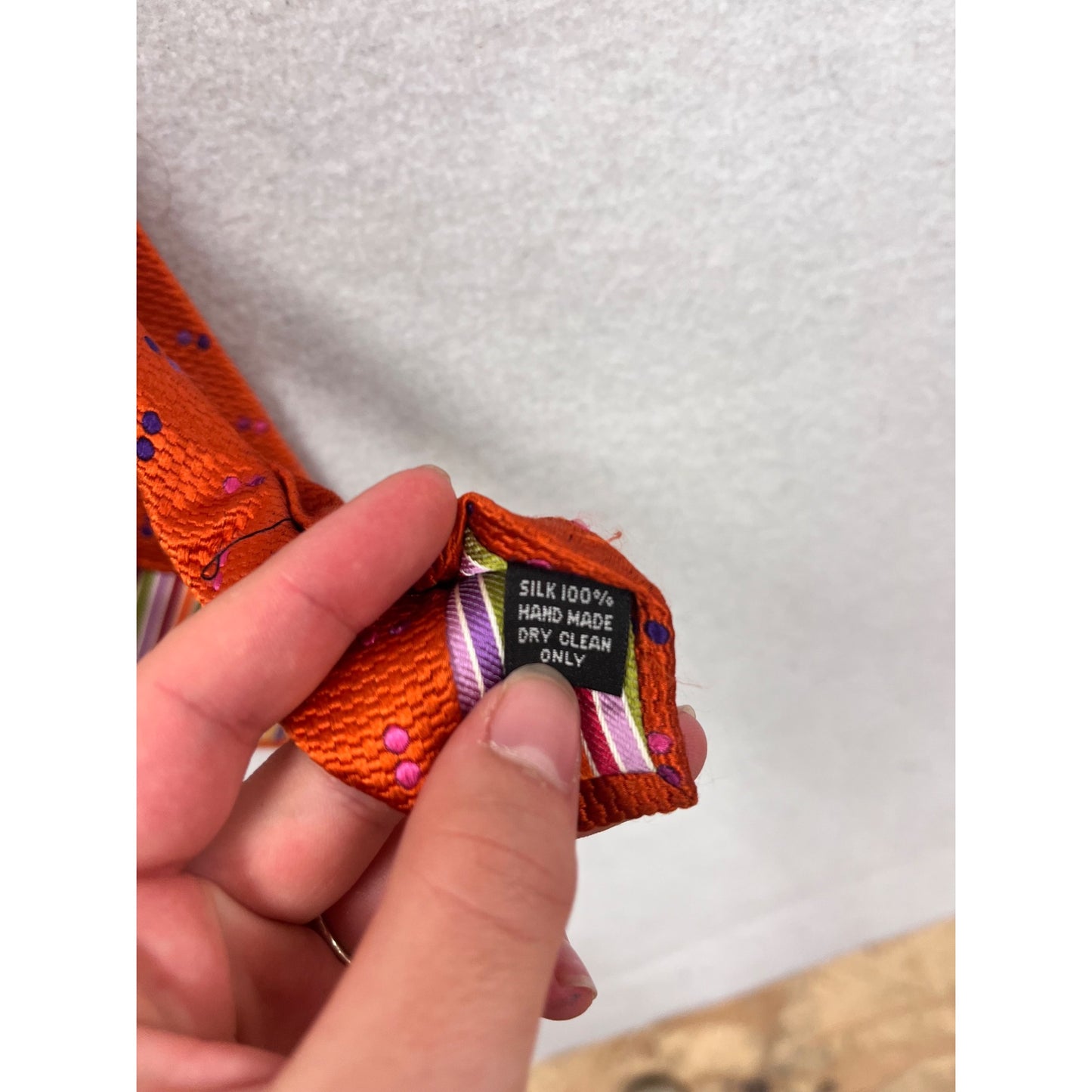 True Forum Silk Handmade Orange Tie With Pink & Blue Dots #832A