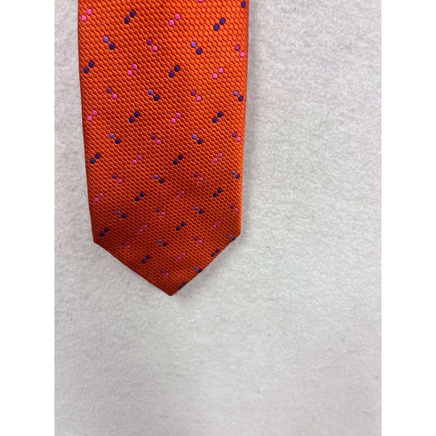 True Forum Silk Handmade Orange Tie With Pink & Blue Dots #832A