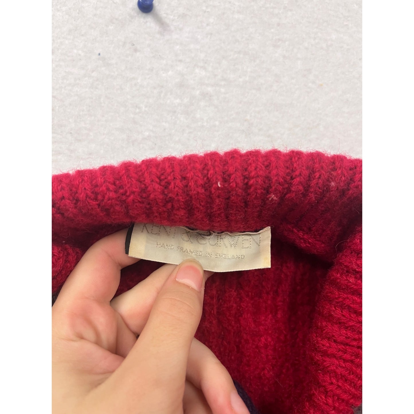 Ken Browne Hand Framed Red Wool Sweater S #843A