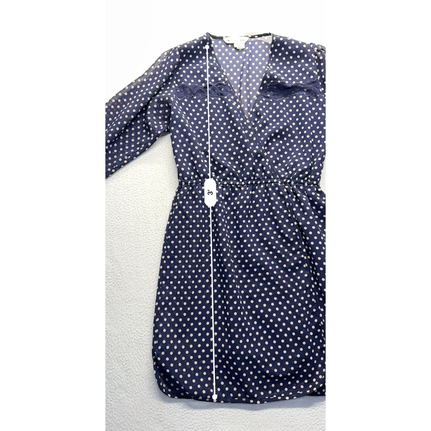 Yumi Polka Dot Wrap Dress Navy With Lace Detail #7545