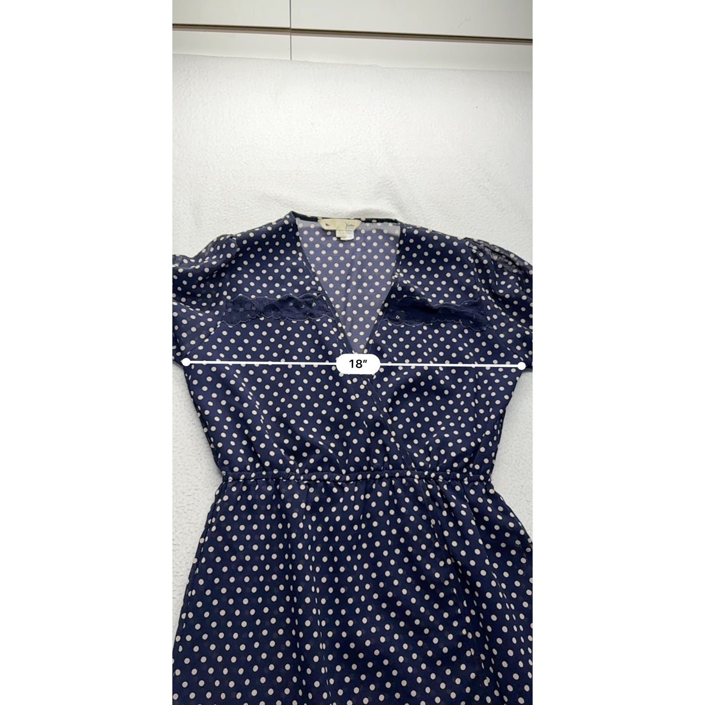 Yumi Polka Dot Wrap Dress Navy With Lace Detail #7545