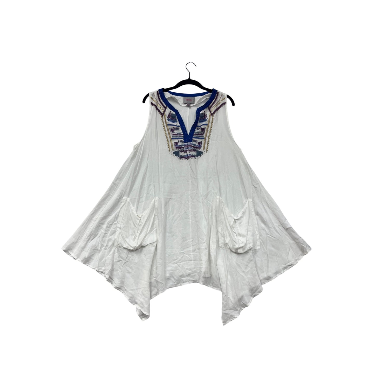 White Sleeveless Embroidered Beach Dress With Pockets #8720