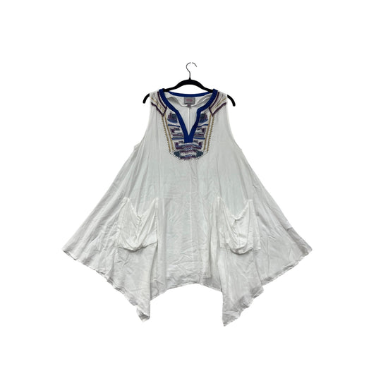 White Sleeveless Embroidered Beach Dress With Pockets #8720