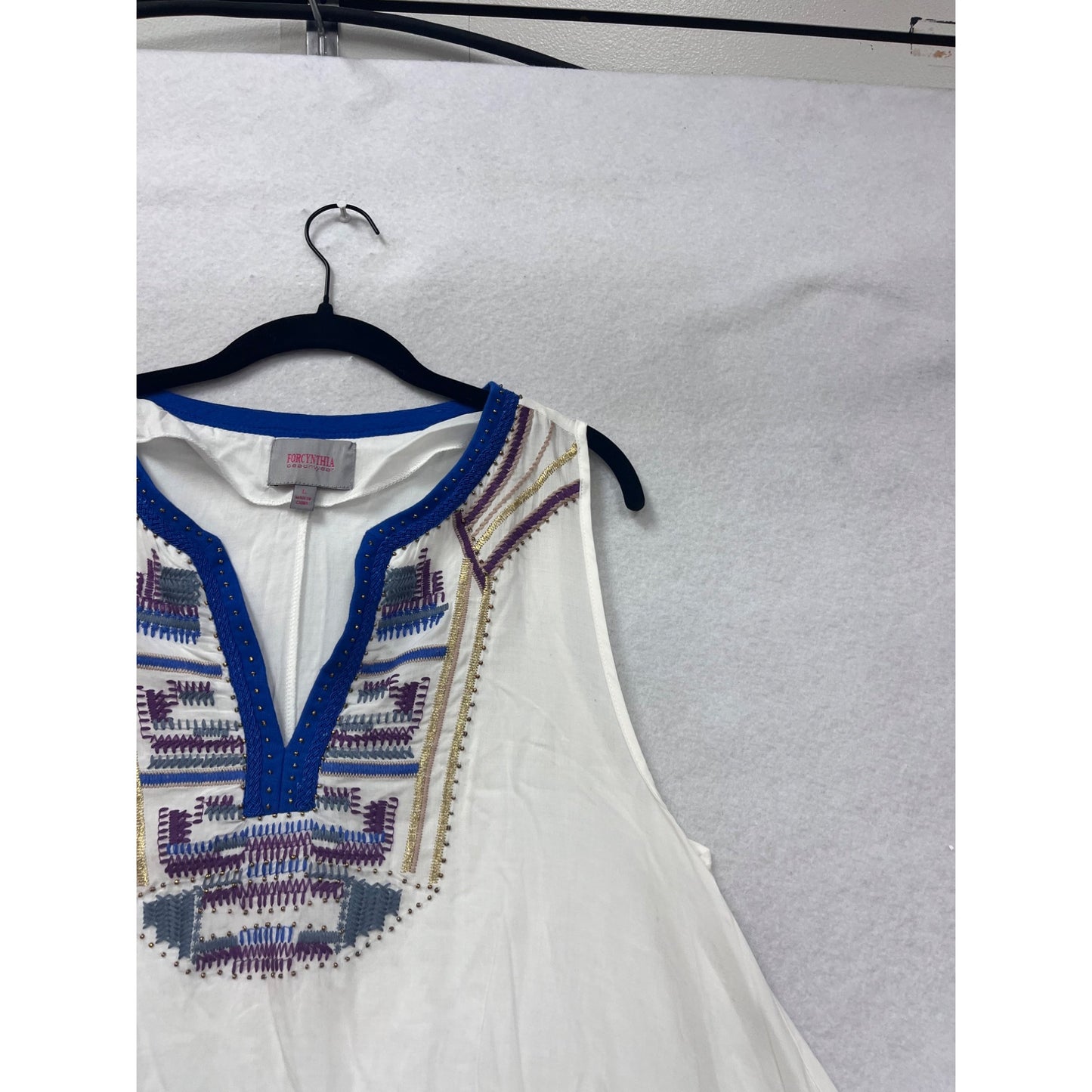 White Sleeveless Embroidered Beach Dress With Pockets #8720