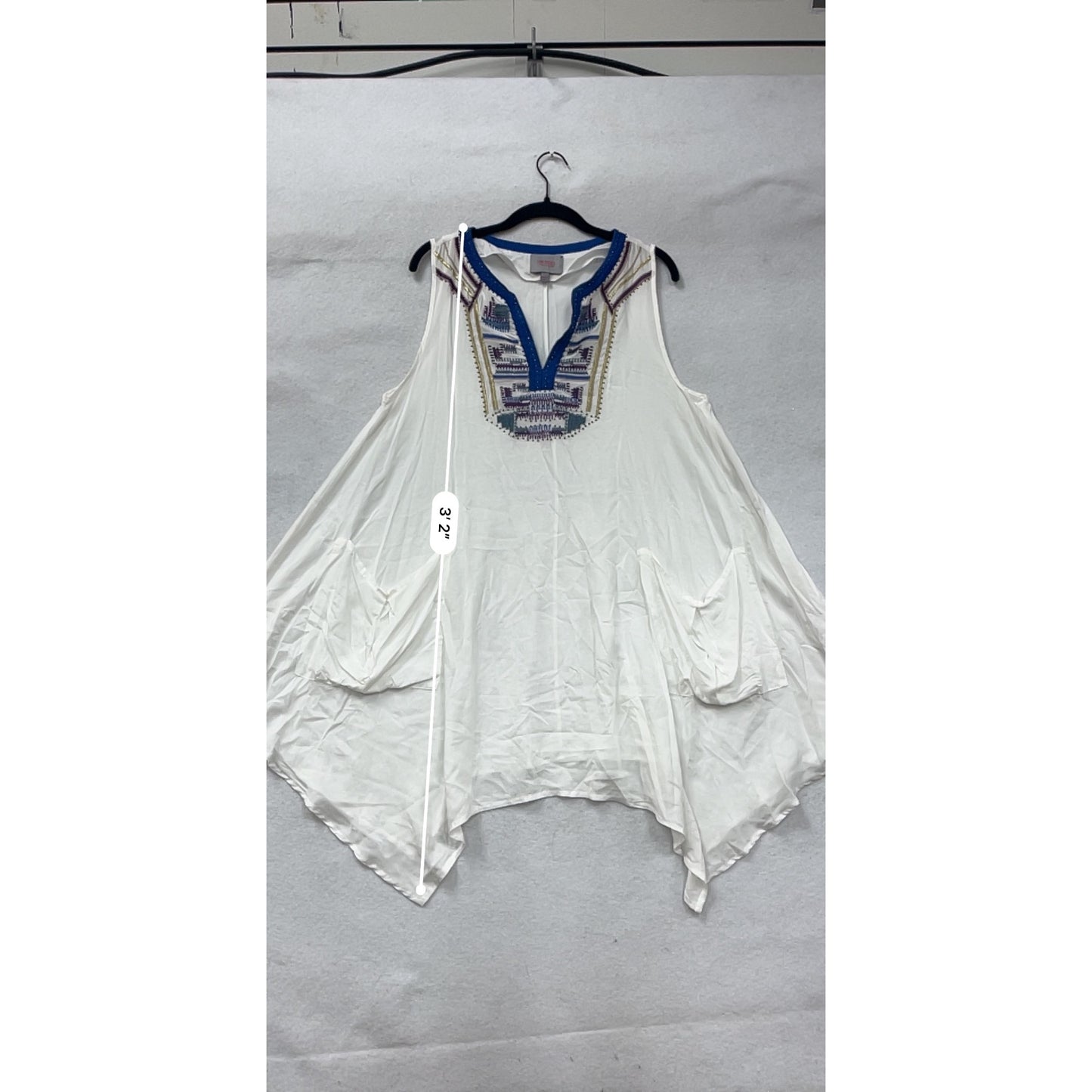 White Sleeveless Embroidered Beach Dress With Pockets #8720