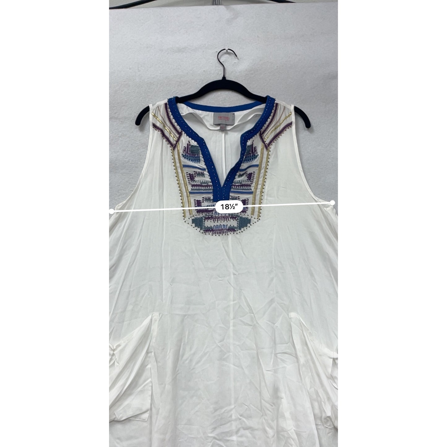 White Sleeveless Embroidered Beach Dress With Pockets #8720