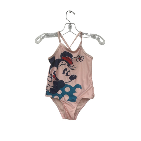 Disney Minnie Mouse Girls Pink One-Piece Swimsuit With Ruffle Back & Crisscross Straps #6596