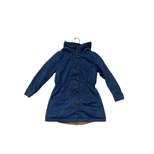 GapKids Blue Hooded Button-Front Coat W/ Faux Fur Lining For Girls Size M #6875