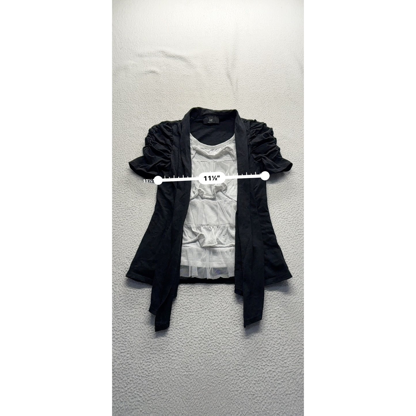 Black & White Ruched Sleeve Layered Top With Mesh Detail By Amy Byer L #7756