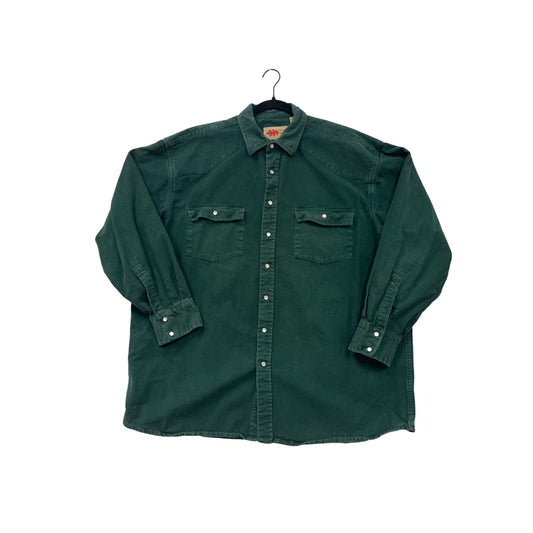 Vintage Mens Green Button-Up Long Sleeve Western Shirt 2XLT 100% Cotton #8143