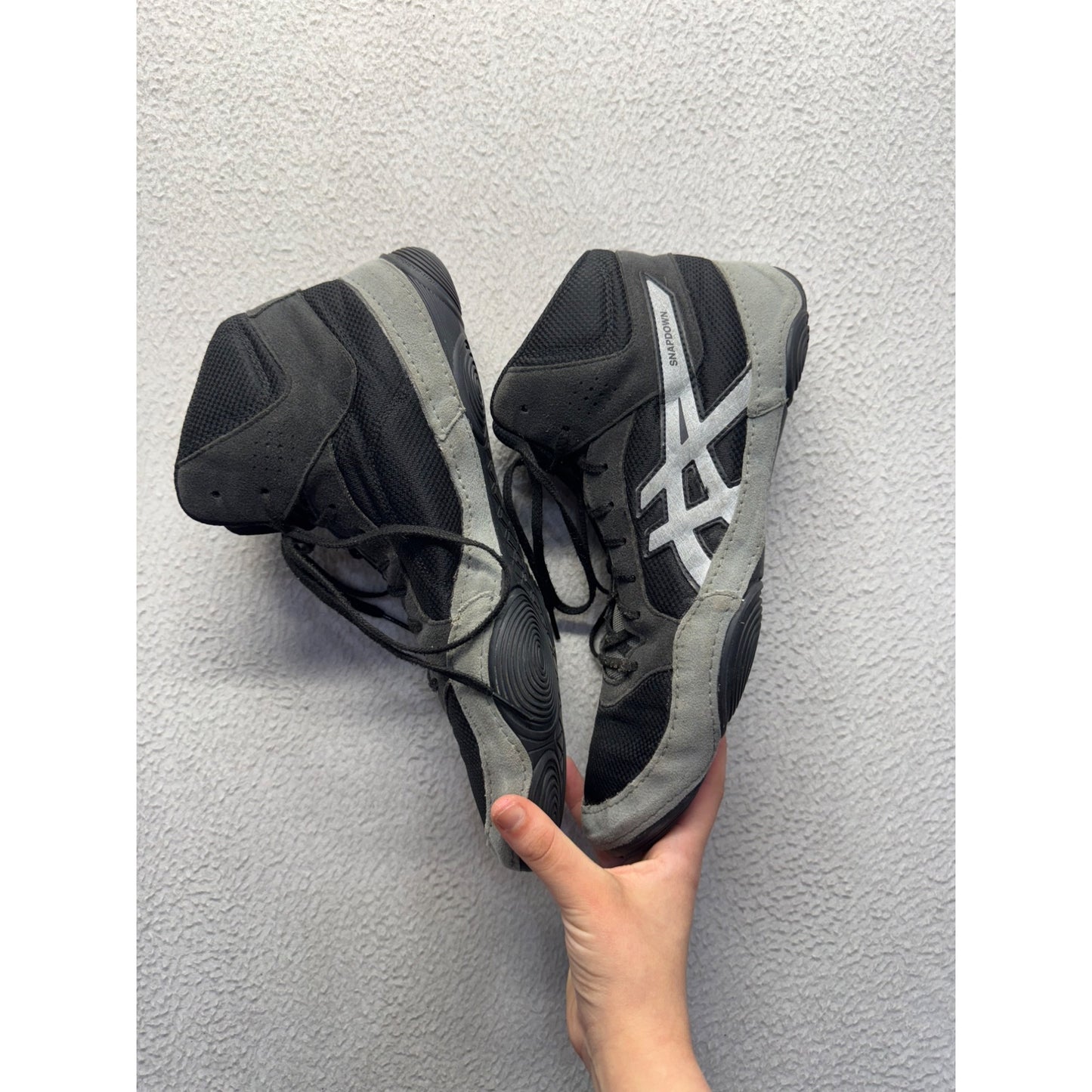 Asics Snapdown 2 Wrestling Shoes Black Gray Lace-Up Size 9 #9616