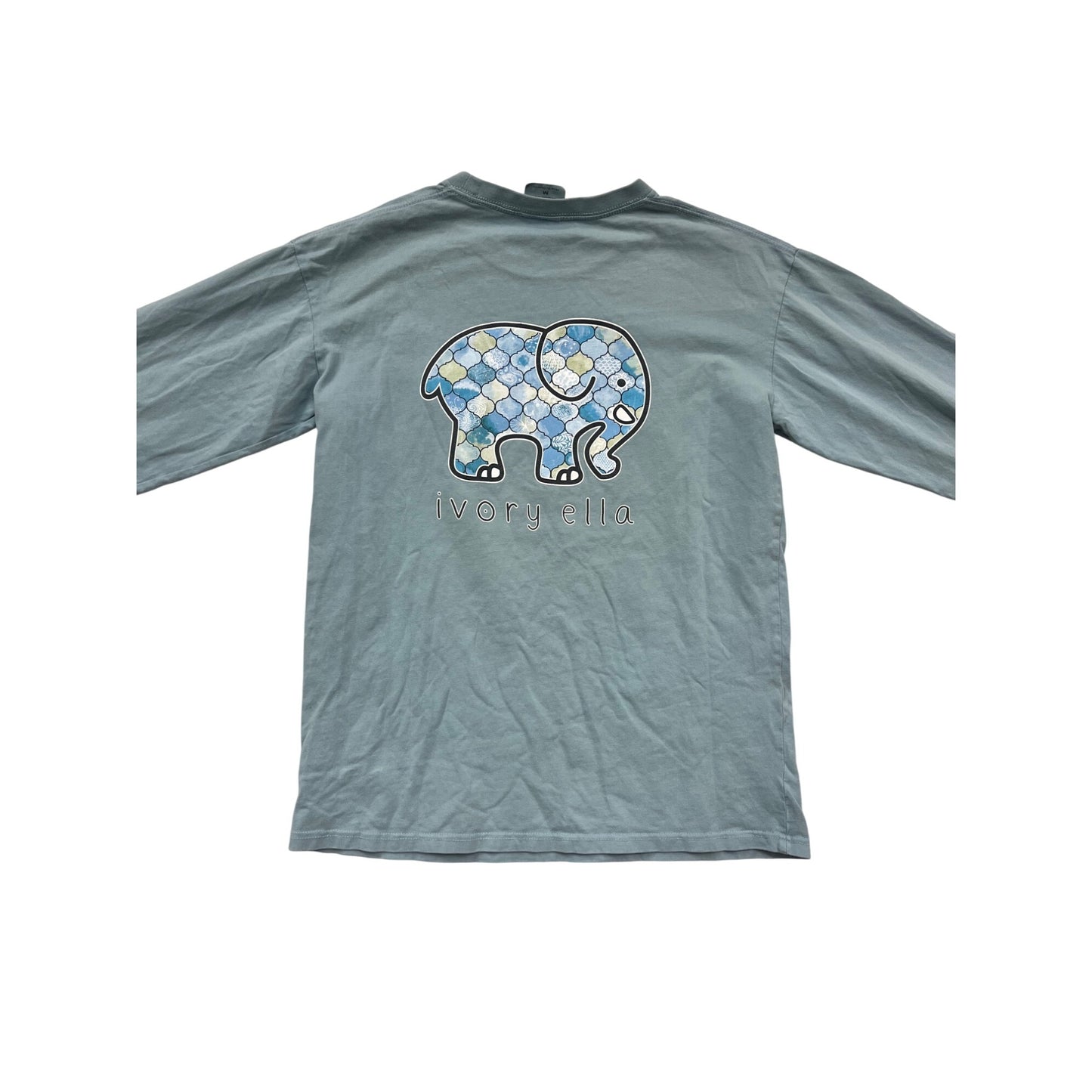 Ivory Ella Long Sleeve Pocket Tee M Elephant Design #235A