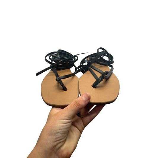 Steve Madden Black Strappy Lace-Up Flat Sandals Leather Upper Size 8.5M #98022