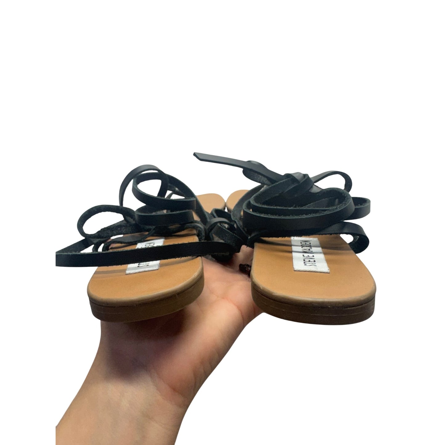 Steve Madden Black Strappy Lace-Up Flat Sandals Leather Upper Size 8.5M #98022