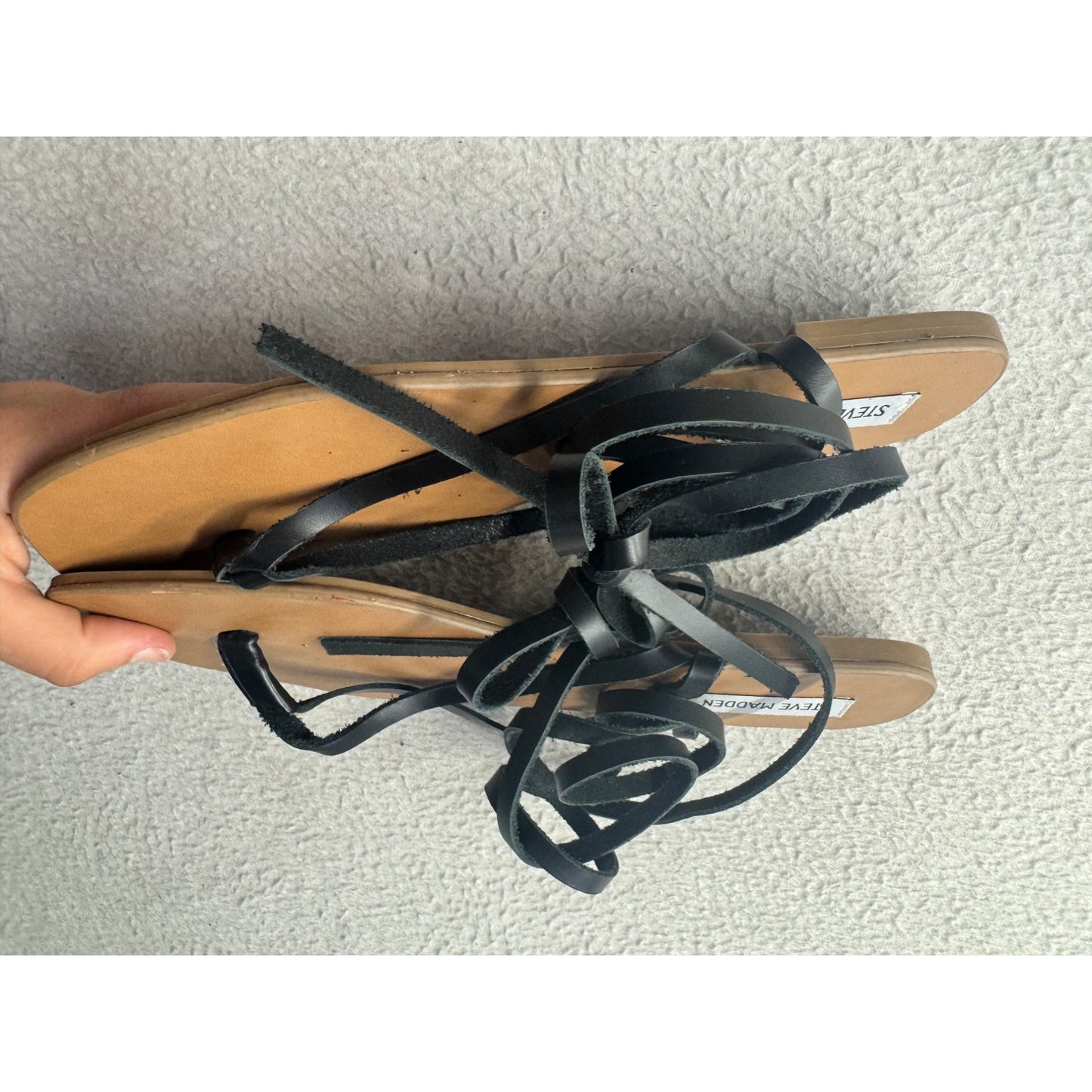 Steve Madden Black Strappy Lace-Up Flat Sandals Leather Upper Size 8.5M #98022