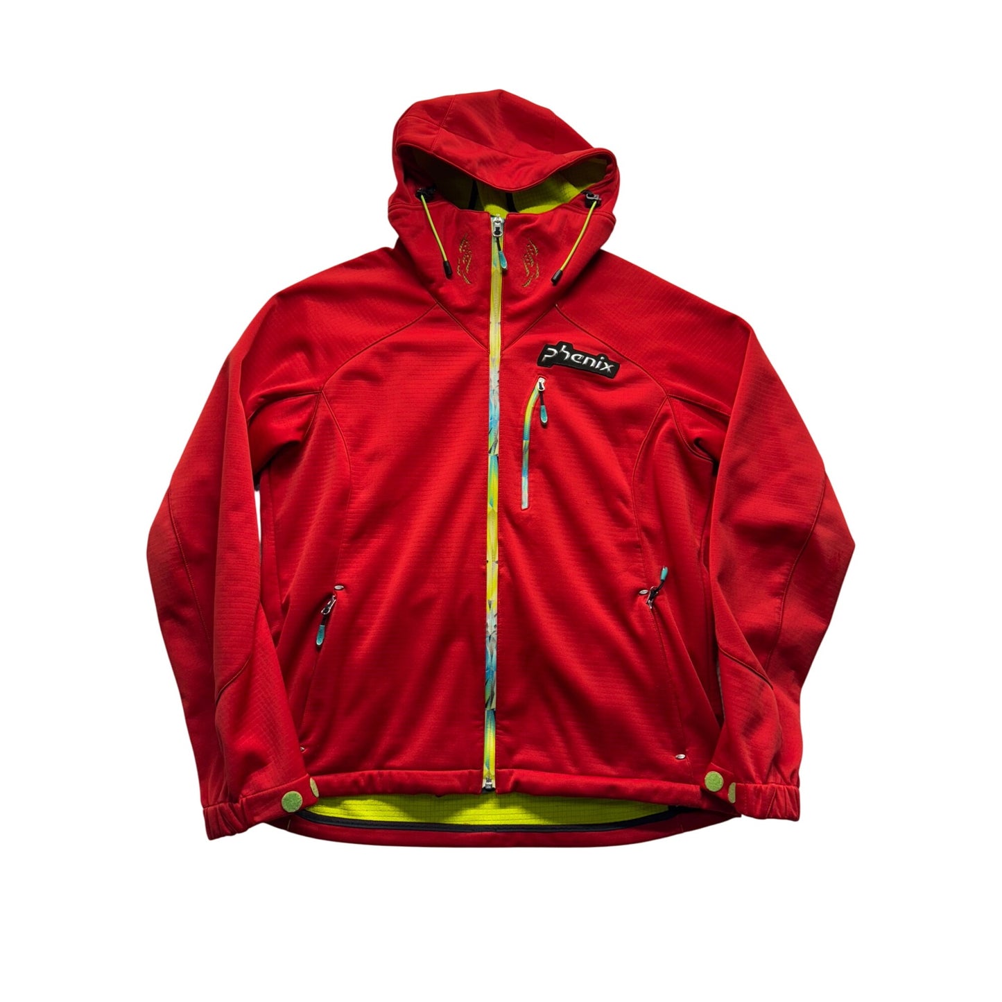 Phenix Red Hooded Jacket With Green Accents & Zippered Pockets #9425