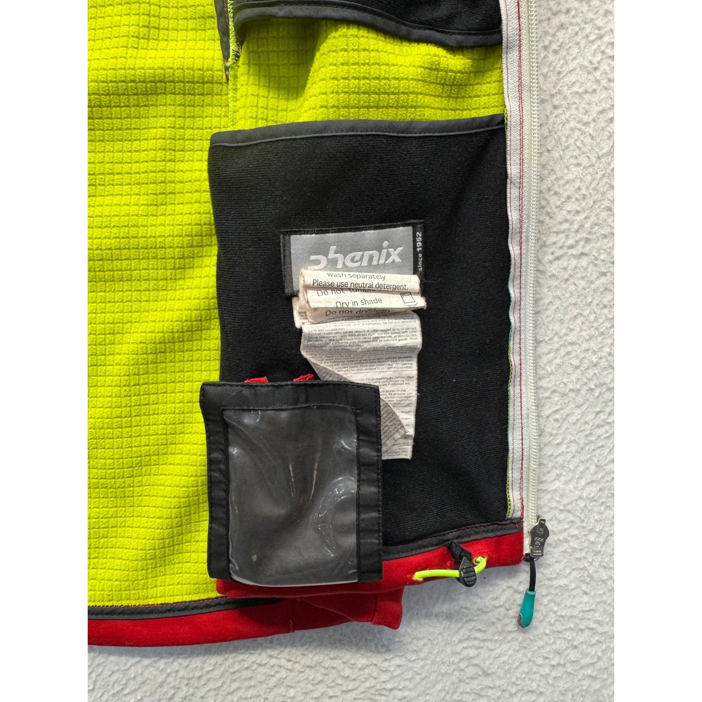 Phenix Red Hooded Jacket With Green Accents & Zippered Pockets #9425