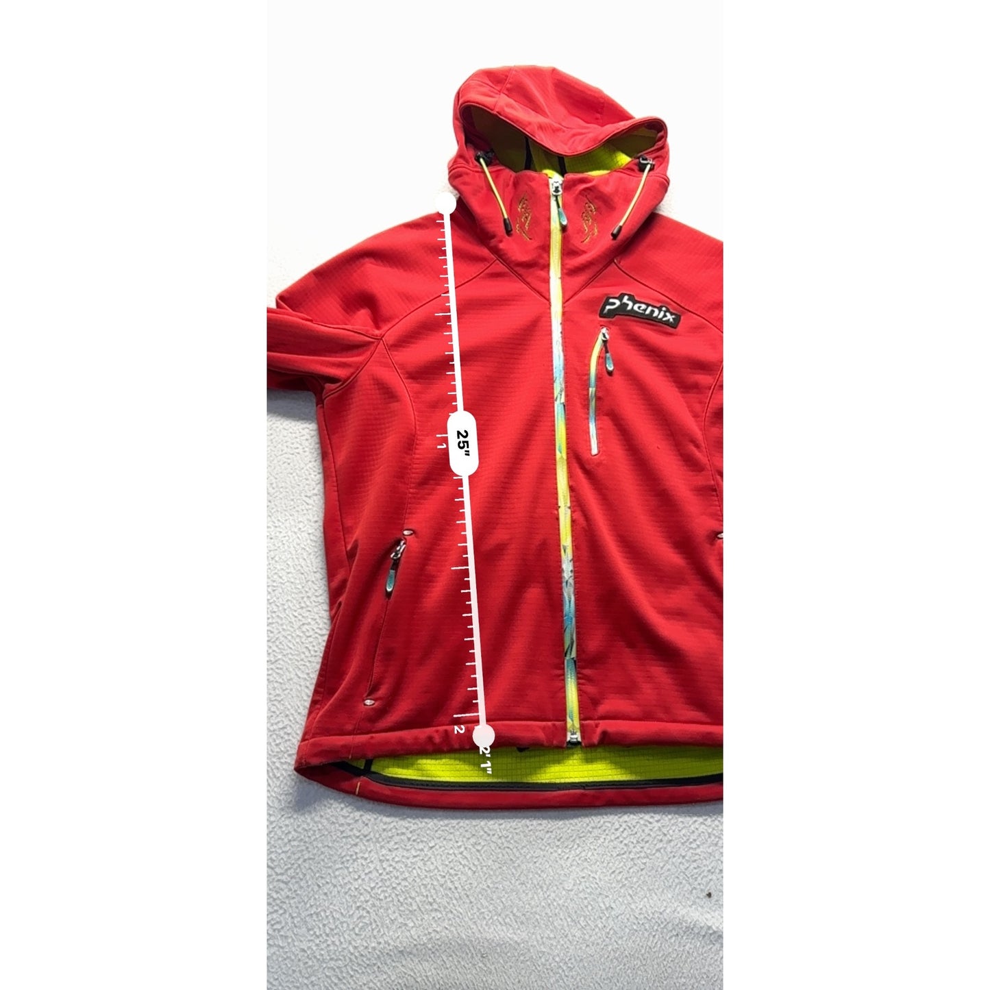 Phenix Red Hooded Jacket With Green Accents & Zippered Pockets #9425