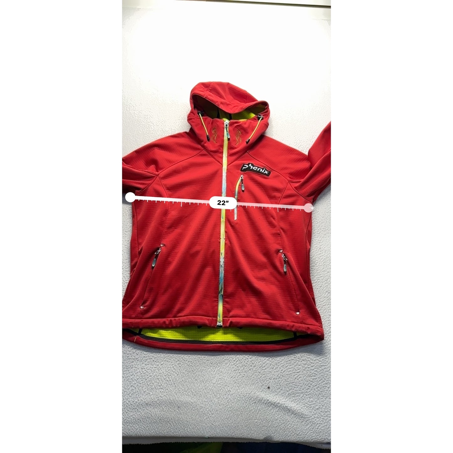 Phenix Red Hooded Jacket With Green Accents & Zippered Pockets #9425