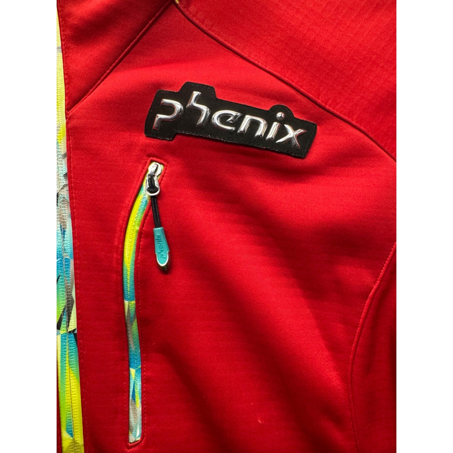 Phenix Red Hooded Jacket With Green Accents & Zippered Pockets #9425