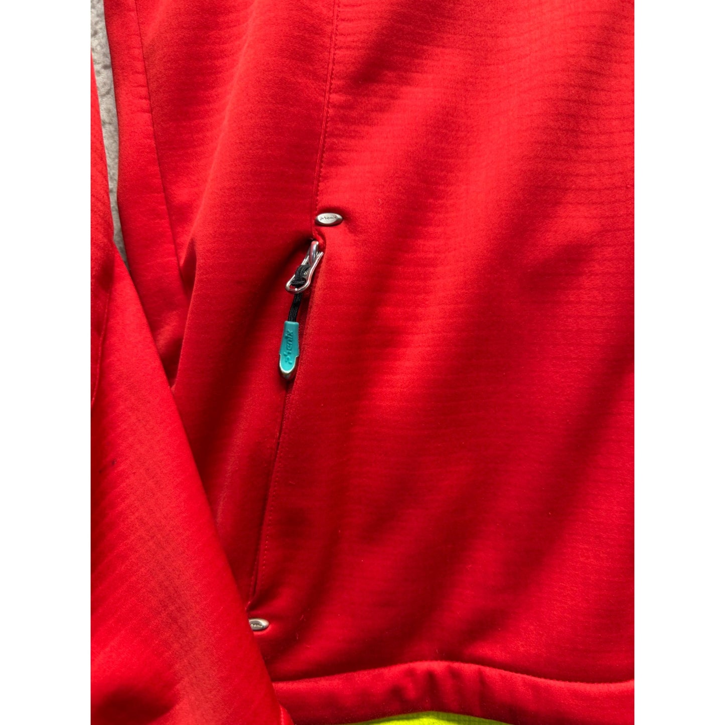 Phenix Red Hooded Jacket With Green Accents & Zippered Pockets #9425