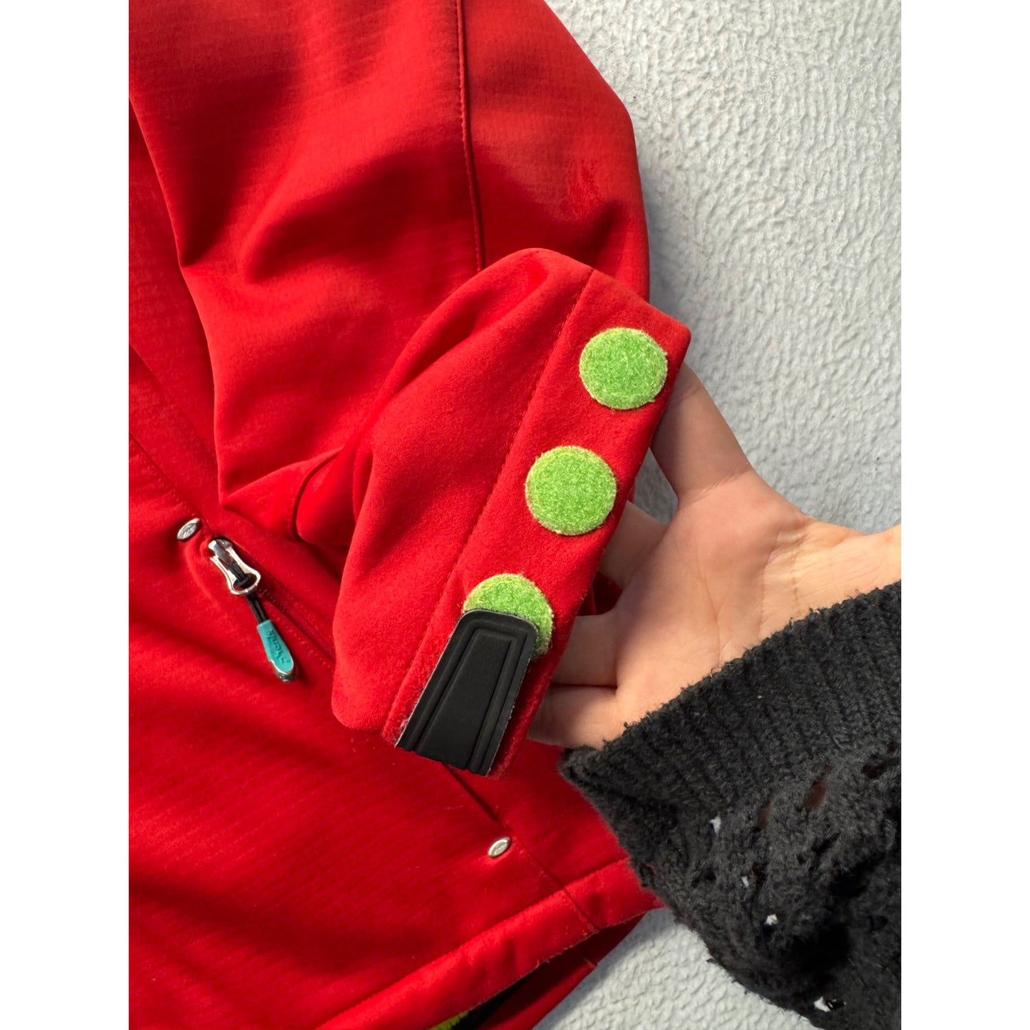 Phenix Red Hooded Jacket With Green Accents & Zippered Pockets #9425