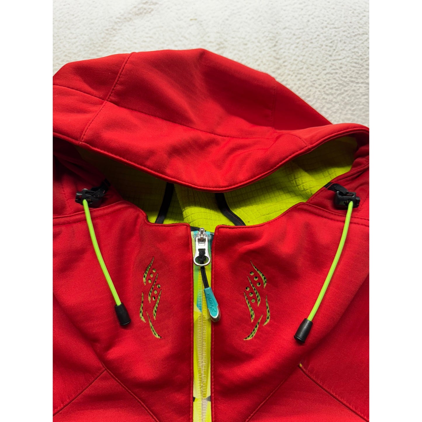 Phenix Red Hooded Jacket With Green Accents & Zippered Pockets #9425