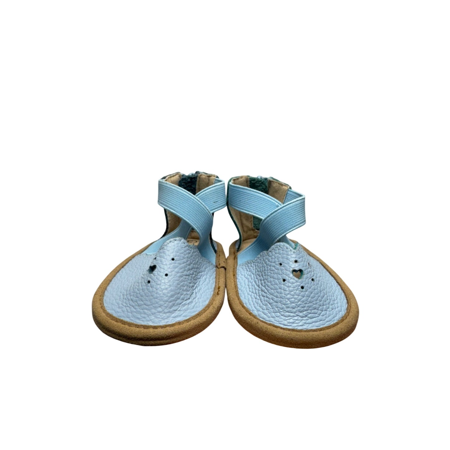 Blue Leather Baby Soft Sole Ankle Strap Crib Shoes Size 3 #9649