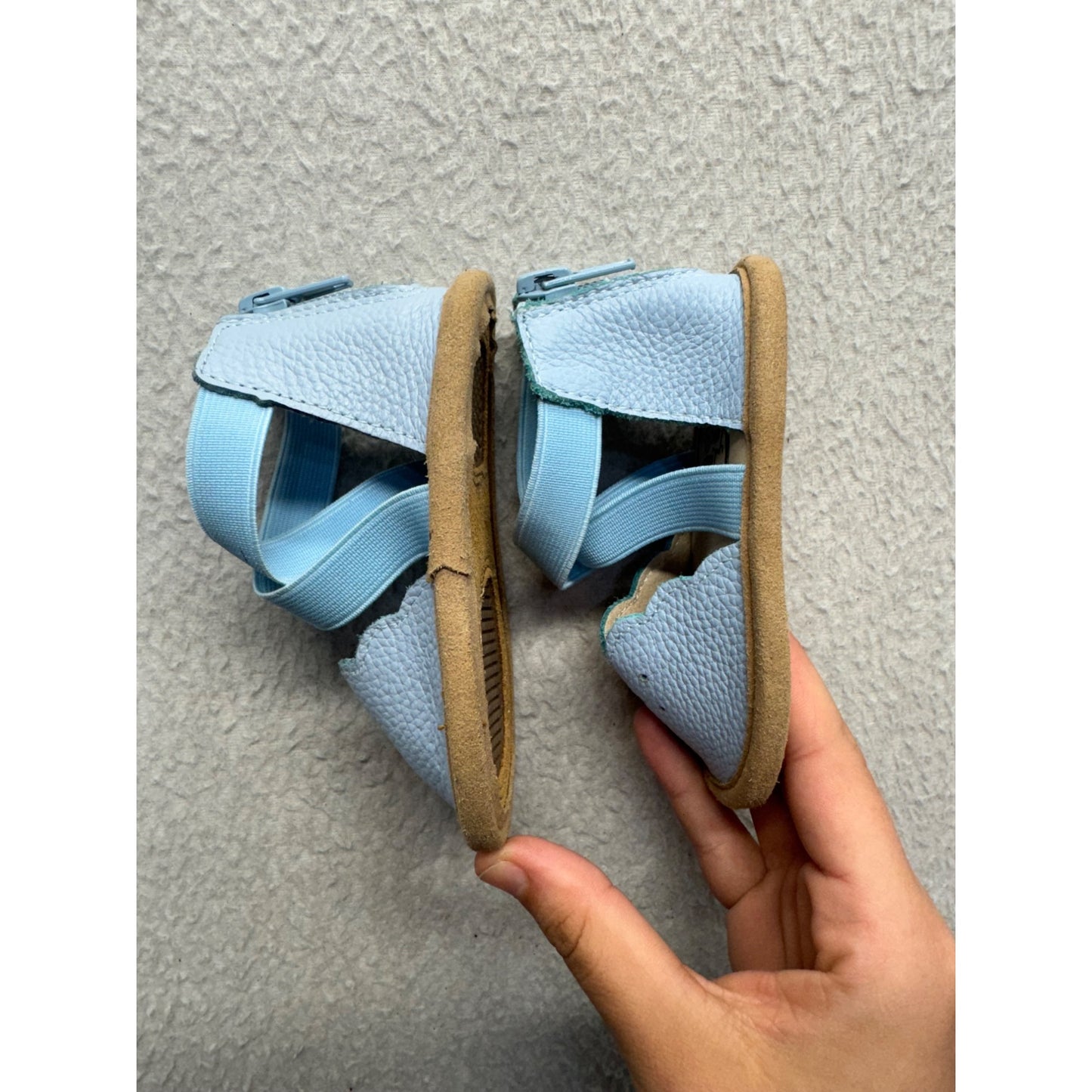 Blue Leather Baby Soft Sole Ankle Strap Crib Shoes Size 3 #9649