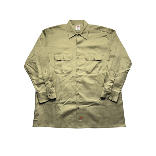 Dickies Mens Khaki Button-Up Long Sleeve Work Shirt L #7807