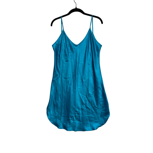 Honors Womens Large Turquoise Satin Slip Dress With Adjustable Spaghetti Straps #6919