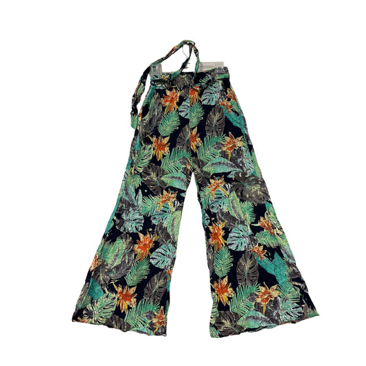 Tropical Floral Wide-Leg Rayon Pants With Tie Waist & Pockets #6971