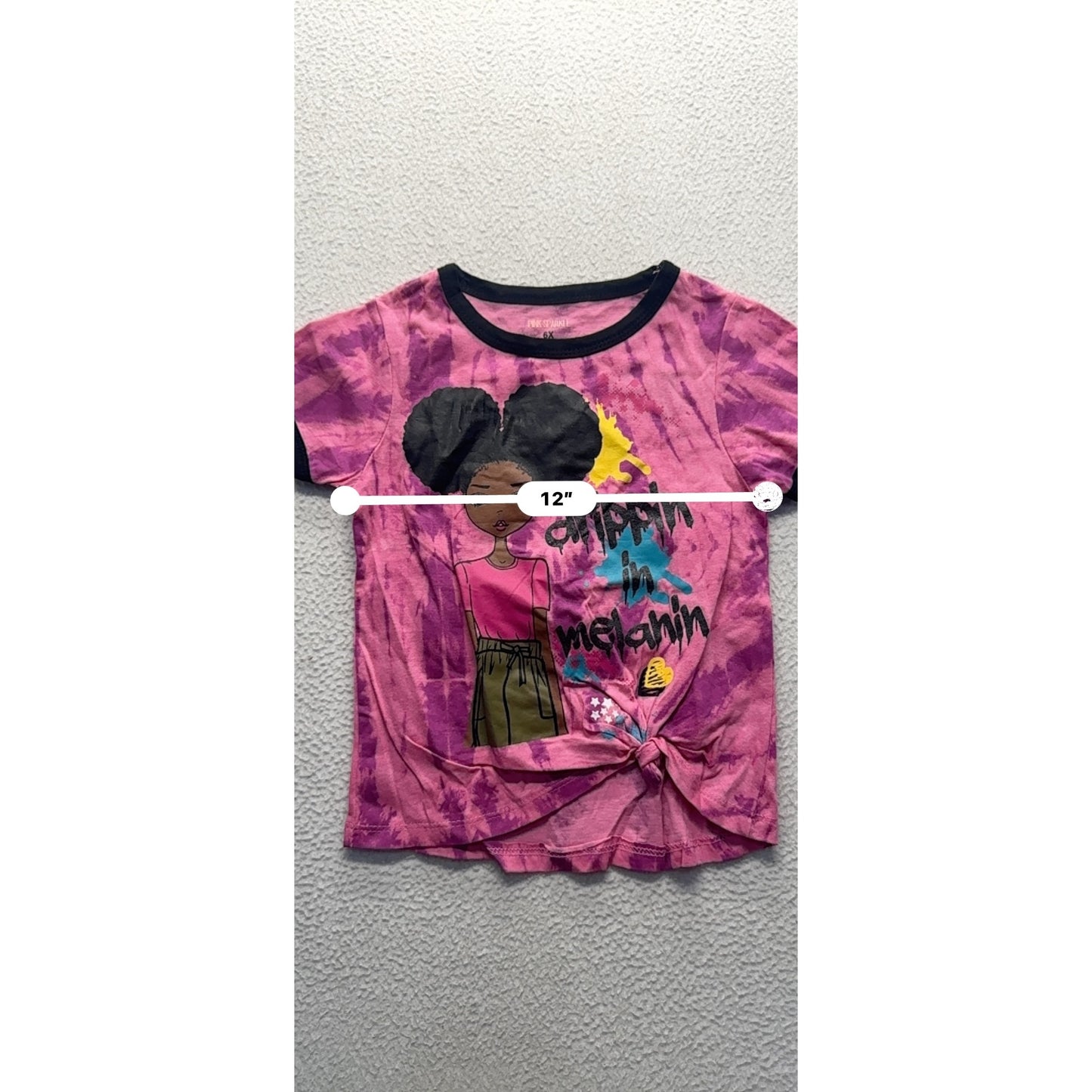 Pink Sparkll Drippin In Melanin Tie-Dye Graphic Knot Front T-Shirt Size 6X #9331
