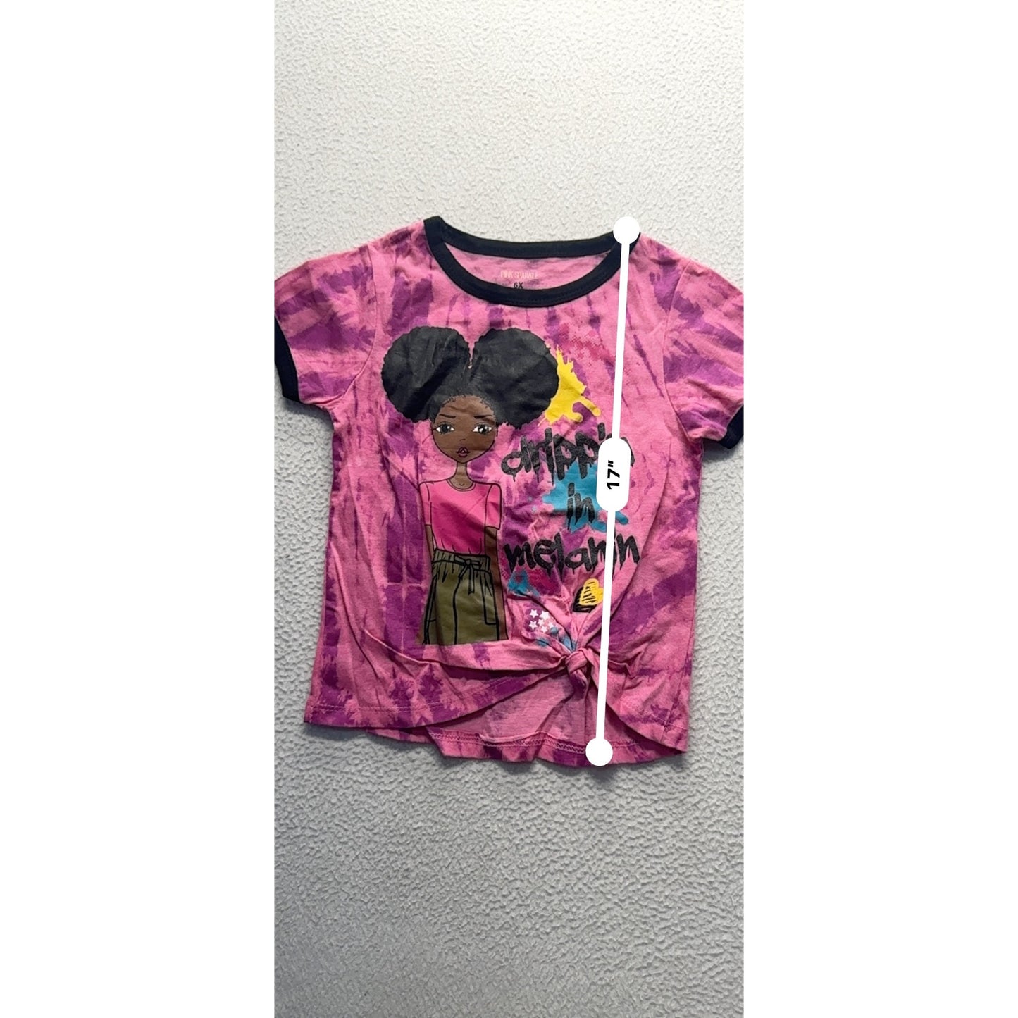 Pink Sparkll Drippin In Melanin Tie-Dye Graphic Knot Front T-Shirt Size 6X #9331
