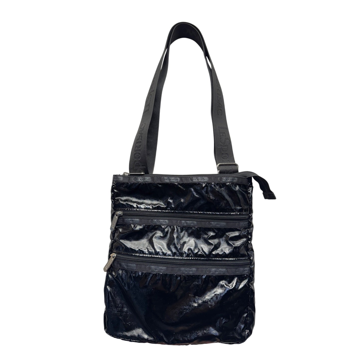 LeSportsac Black Shiny Nylon Crossbody Bag With Adjustable Strap #9710