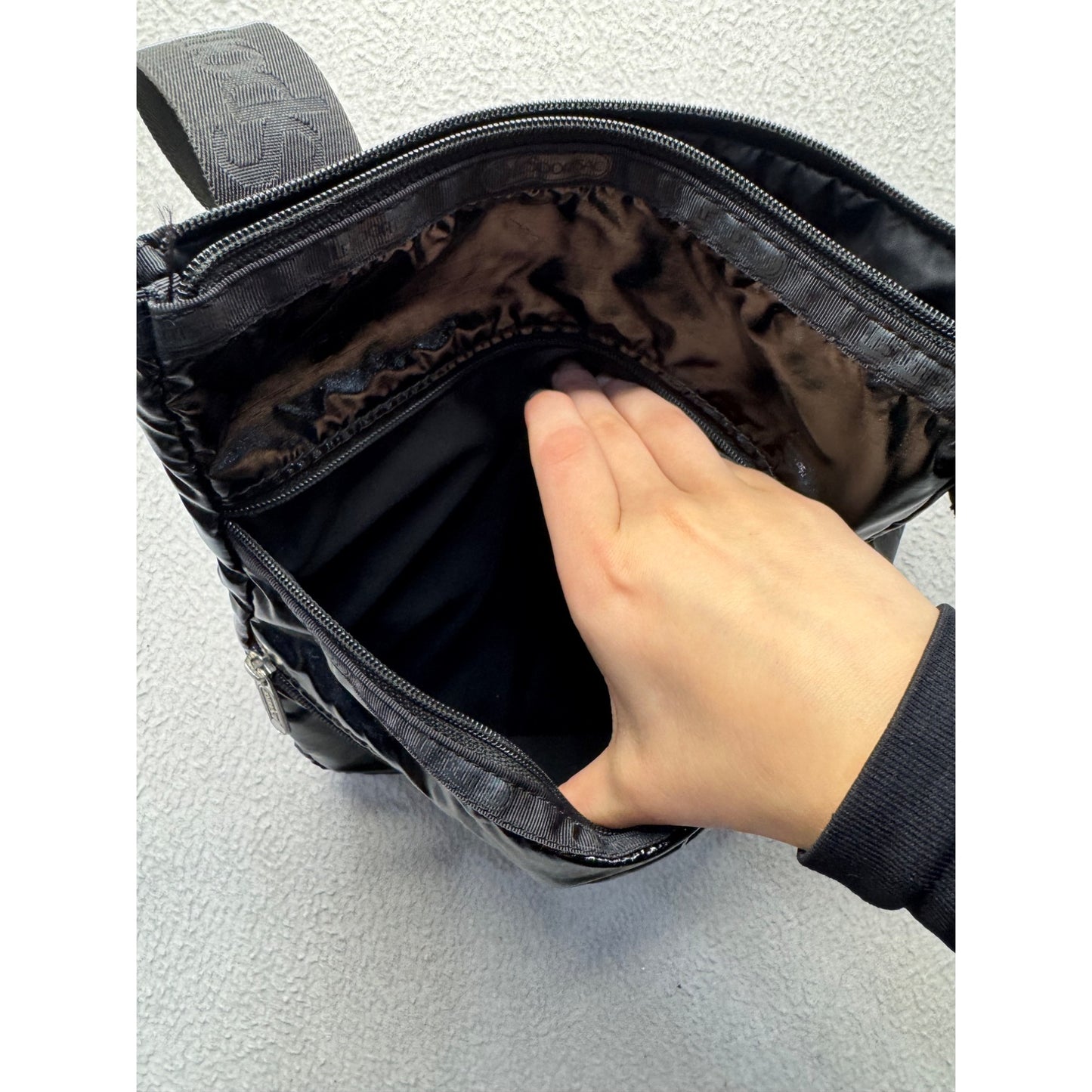 LeSportsac Black Shiny Nylon Crossbody Bag With Adjustable Strap #9710