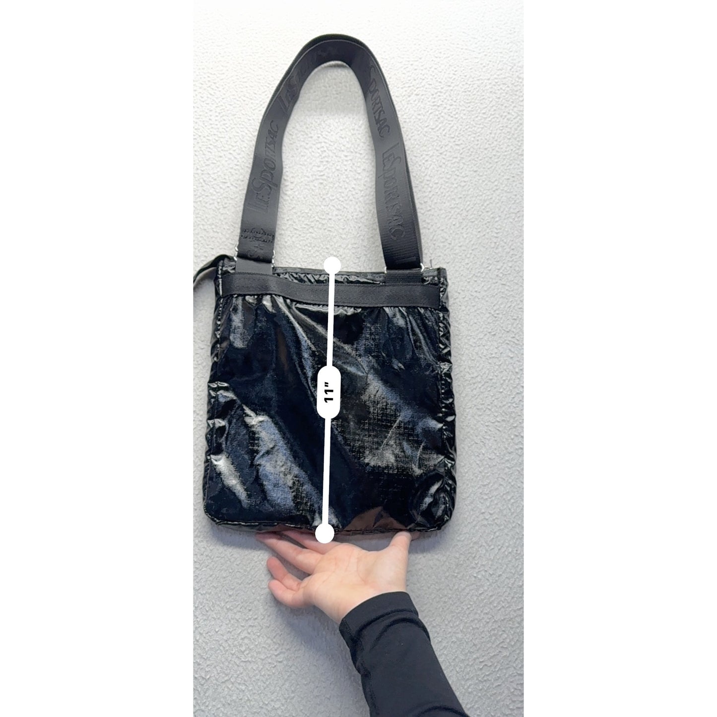 LeSportsac Black Shiny Nylon Crossbody Bag With Adjustable Strap #9710