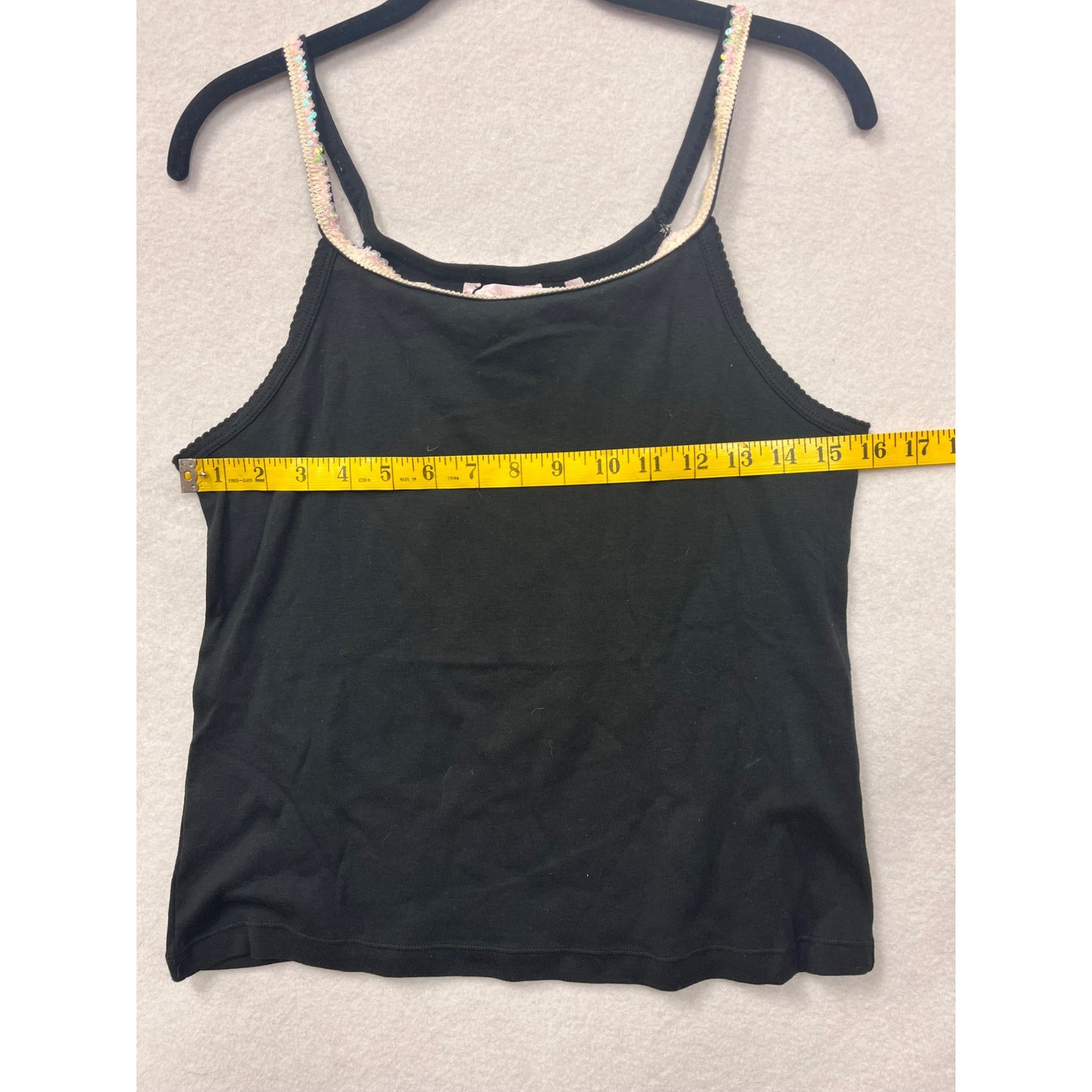 Victorias Secret Womens Black Sequin Strap Tank Top #6118