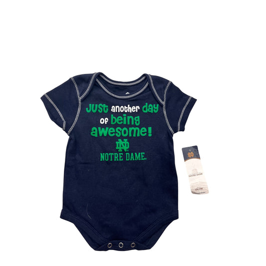 Notre Dame Baby Bodysuit 0/3M Just Another Day Of Being Awesome Navy Blue NWT #6456