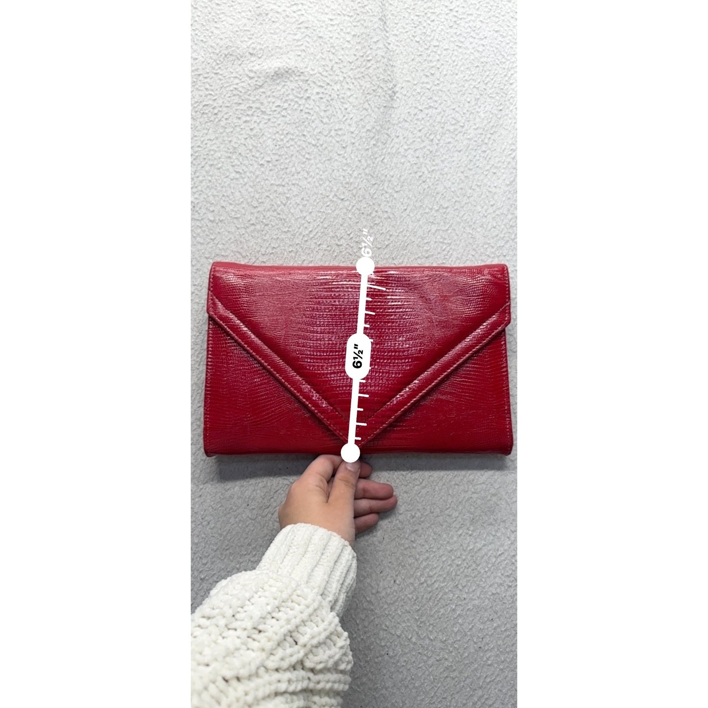 Red Faux Leather Envelope Clutch With Textured Finish & Strap 9" x 6.5" #9844