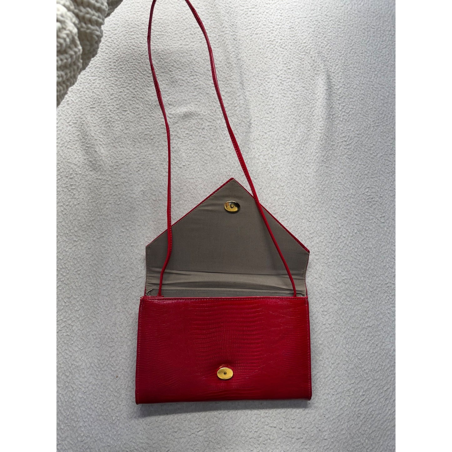 Red Faux Leather Envelope Clutch With Textured Finish & Strap 9" x 6.5" #9844