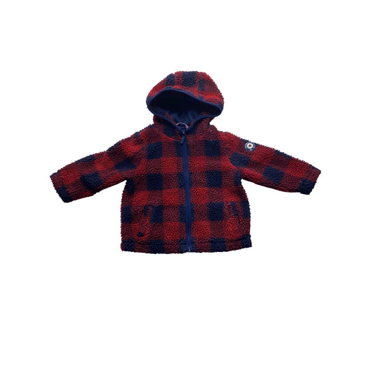 Ben Sherman Toddler Hooded Sherpa Jacket Red & Navy Plaid Polyester #7088