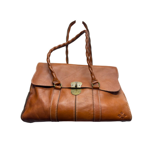 Brown Leather Satchel Bag With Brass Clasp & Twisted Handles #9661