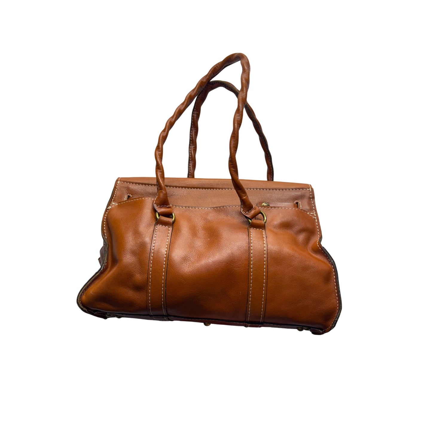 Brown Leather Satchel Bag With Brass Clasp & Twisted Handles #9661