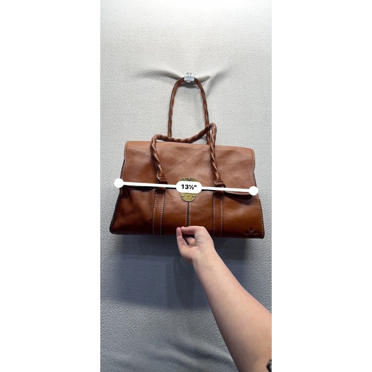 Brown Leather Satchel Bag With Brass Clasp & Twisted Handles #9661