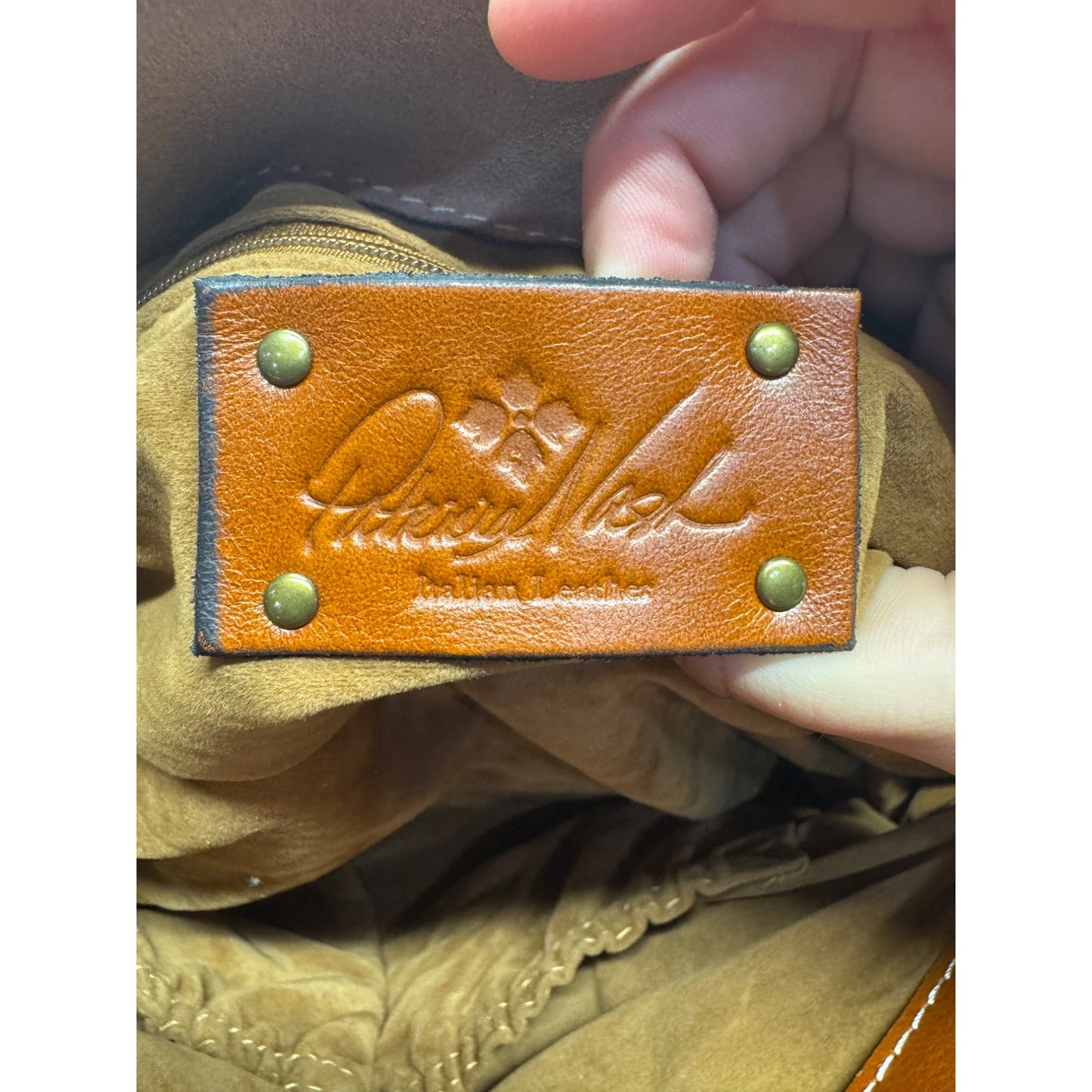 Brown Leather Satchel Bag With Brass Clasp & Twisted Handles #9661