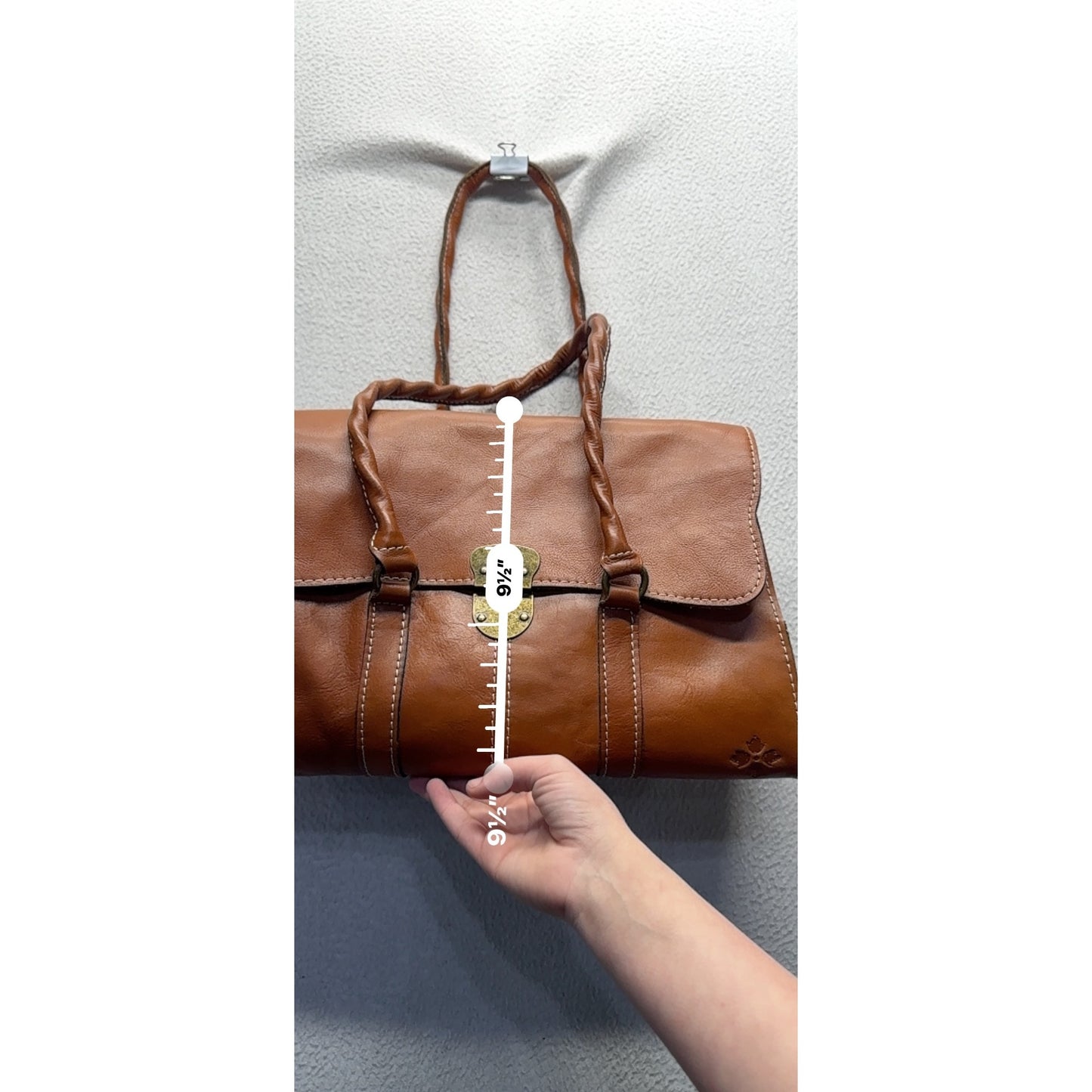 Brown Leather Satchel Bag With Brass Clasp & Twisted Handles #9661
