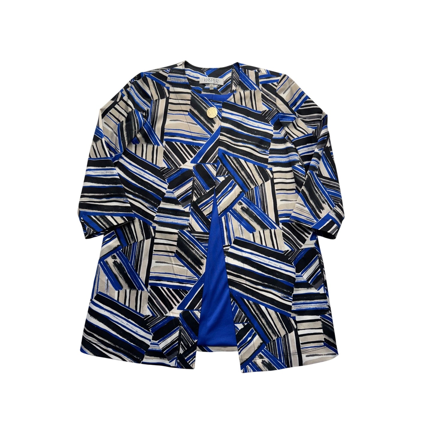 Kasper Geometric Print Open Front Jacket With Brass Button Size 6 #9419