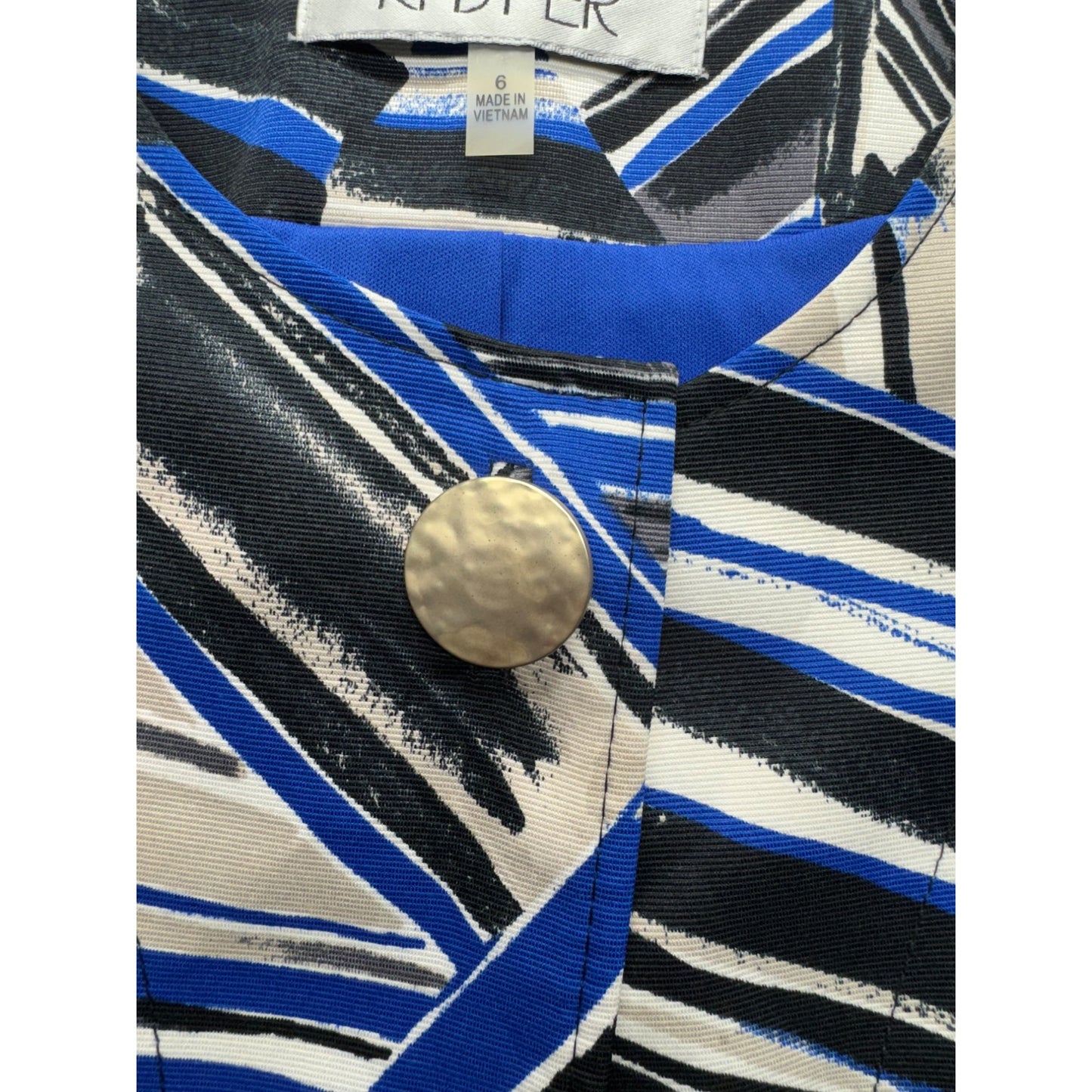 Kasper Geometric Print Open Front Jacket With Brass Button Size 6 #9419